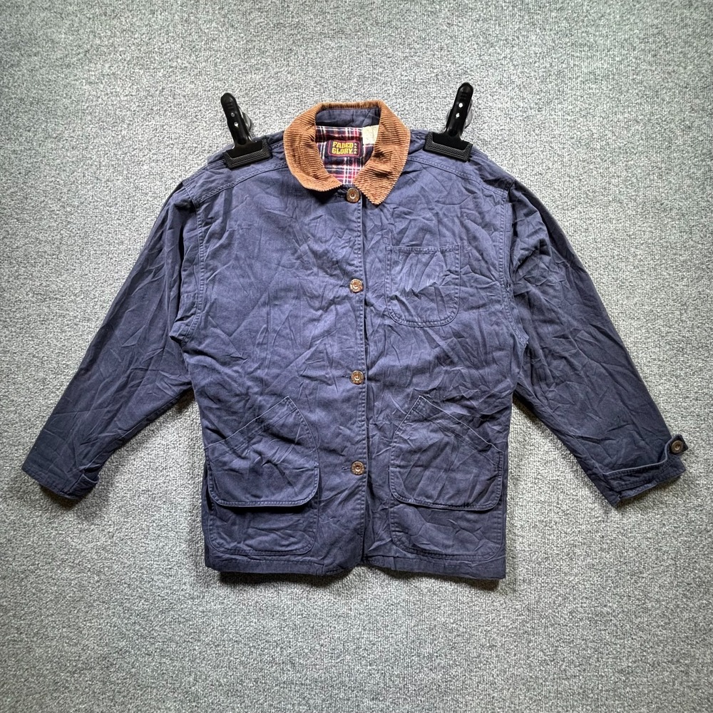VTG Faded Glory Barn Jacket Womens Small Blue Button Front Plaid Lined Everyday